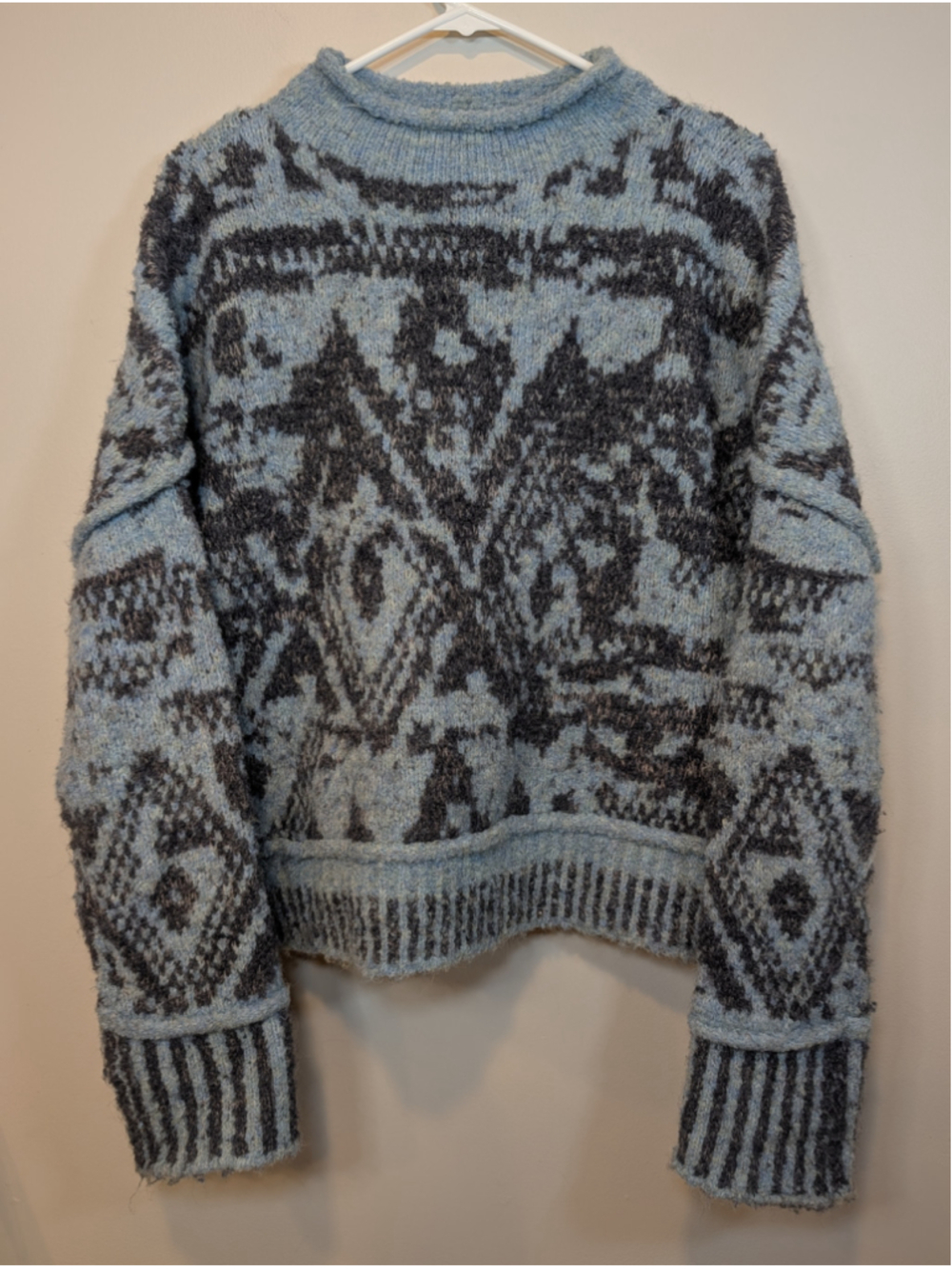 Pilcro Anthropologie Southwest Intarsia Knit Sweater Blue Grey Wool Blend Small